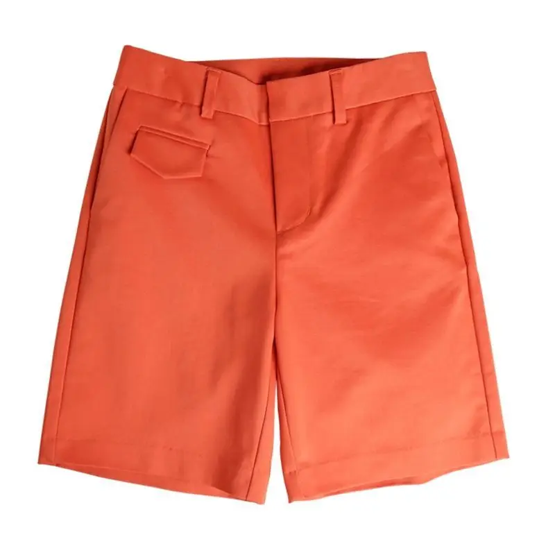 Bermuda Shorts For Women Knee Length Elegant Solid Color Orange Straight Shorts With Belt Loose Casual Women\'s Summer Shorts