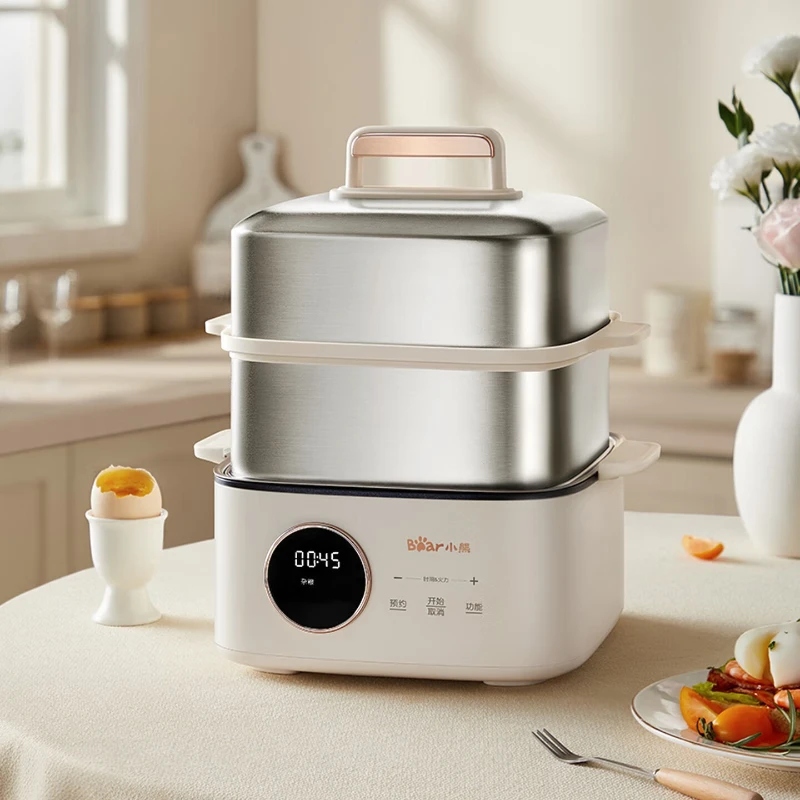 Stainless Steel Electric Steamer Household Kitchen Smart Steamed Breakfast Bun Maker Automatic Power-Off Stew and Steamer Combo