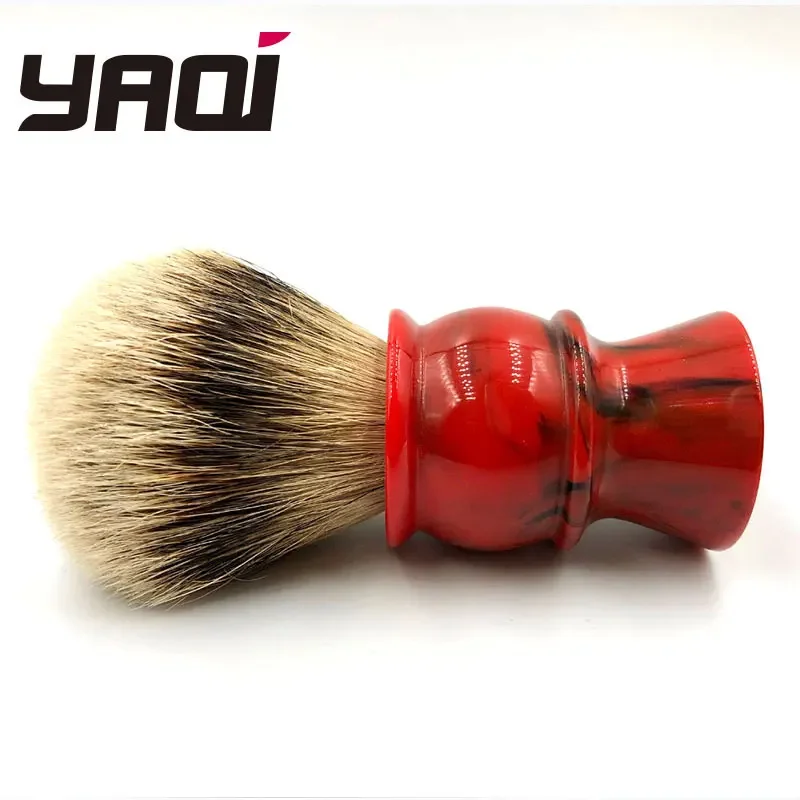 

YAQI 24 мм 100% серебряные кисти для бритья с красной ручкой из смолы для мужчин, гипоаллергенный мужской инструмент для бритья