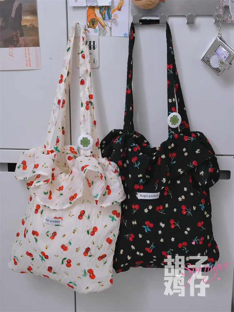 

Broken Flower Cherry Shoulder Bag Large Capacity Tote Bolsos De Mujer Canvas Sac Femme Fresh Fashion Bags for Woman Bolso