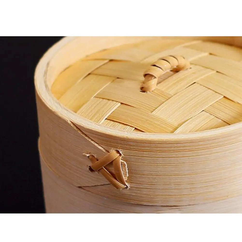 2Pcs Bamboo Steamer Basket Round Food Steamer for Home Kitchen Steaming Buns Dim Moisture Retaining Wear Resistant Dense
