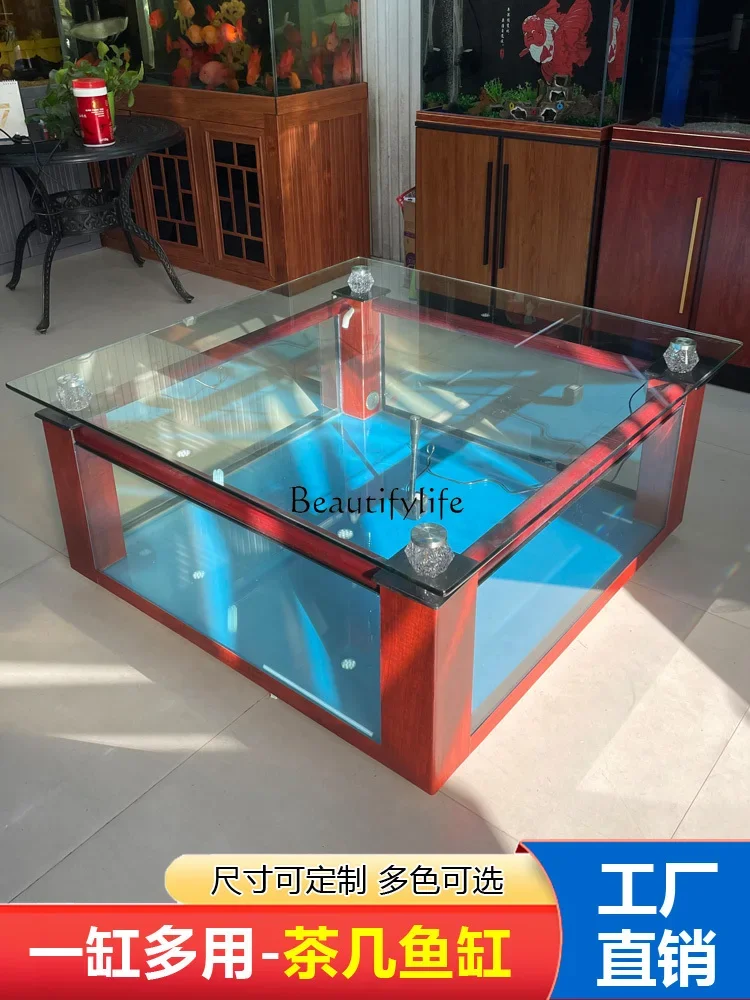 

yj9 Square Coffee Table Fish Tank Creative Living Room with Landscape Ecological Small Glass Cylinder