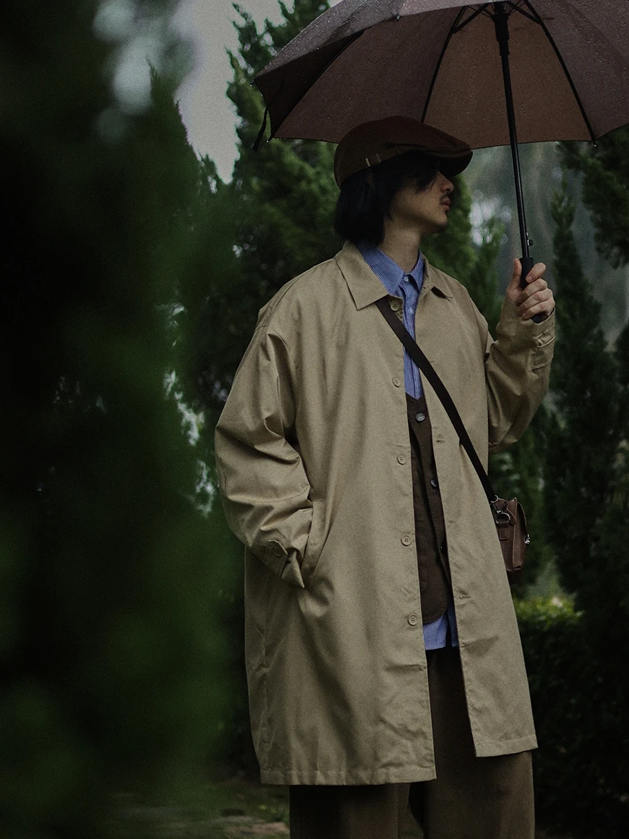 

Retro Japanese Style Long Sleeve Pure Color Casual Loose Coat Youth Spring Autumn Flip Collar Windbreaker Unisex