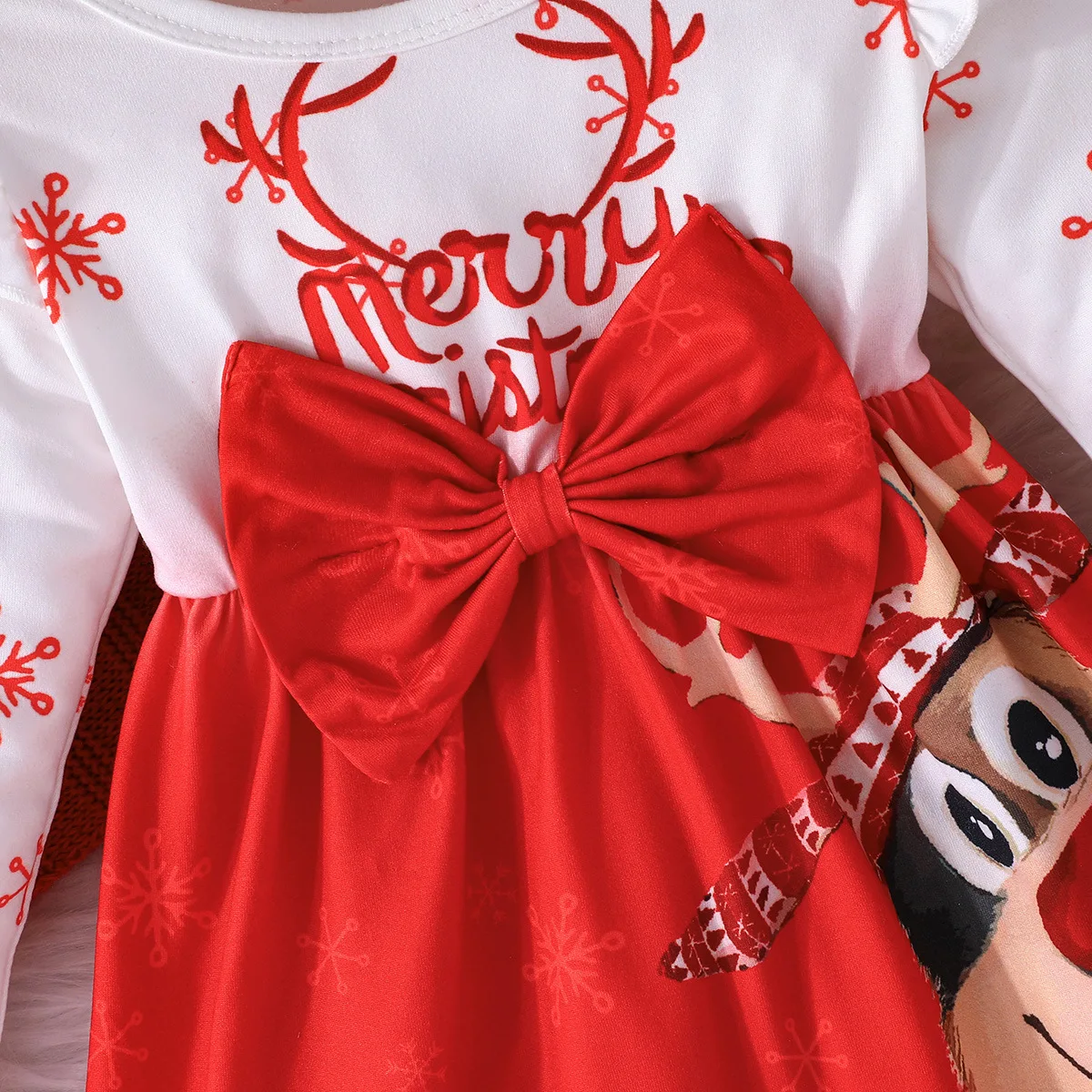 ملابس رخيصة فساتين عيد الميلاد للأطفال للفتيات فستان غزال منقوش بفيونكة كبيرة زي السنة الجديدة ملابس أطفال عيد الميلاد الأولى