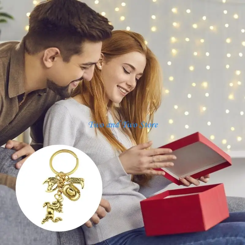 HX6F Unique Cowboy Boot Hat Shaped Keychain Zinc Alloy Backpack Ornament Perfect For Travelers And Fashion Lovers