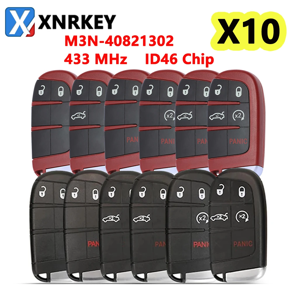 

XNRKEY 10 PCS / Set Replacement Smart Remote Key Fob for Chrysler Dodge Charger Journey Challenge 433MHz ID46 Chip M3N-40821302