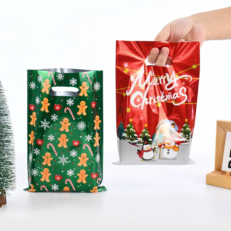 10pcs Christmas Candy Bags Cartoon Xmas Cookie Packaging Bag Santa Claus Plastic Gift Bag Party Decor Favors Gifts New Year 2025