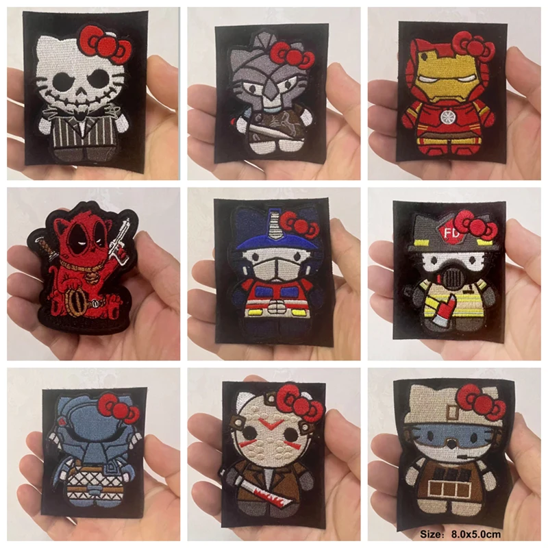 New Hello Kitty Marvel Embroidery hook and loop Patch Anime Backpack Tactical Morale Badge Applique For Jacket Jeans Hat patches