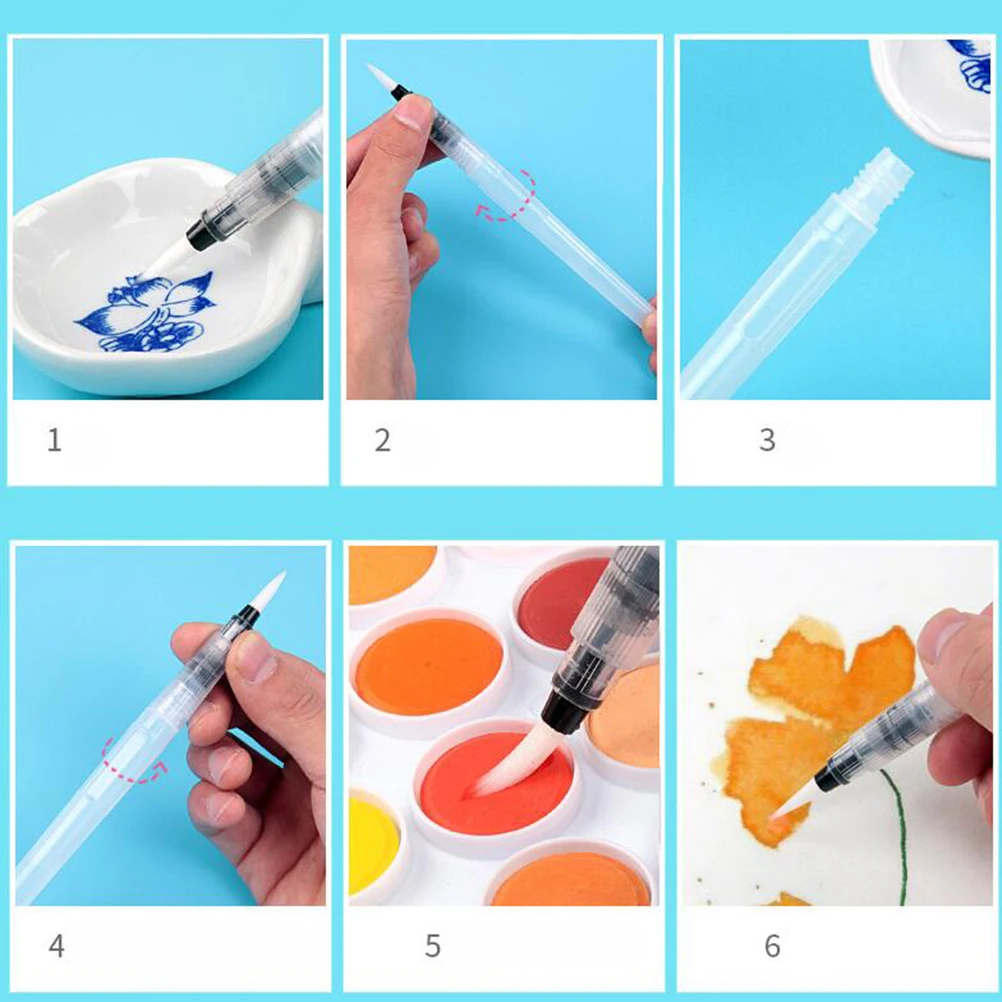 

6Pcs Watercolor Paint Pens Portable Lightweight Hand Painting Brush Drawing Pen Creative Drawing Tools for Art Students