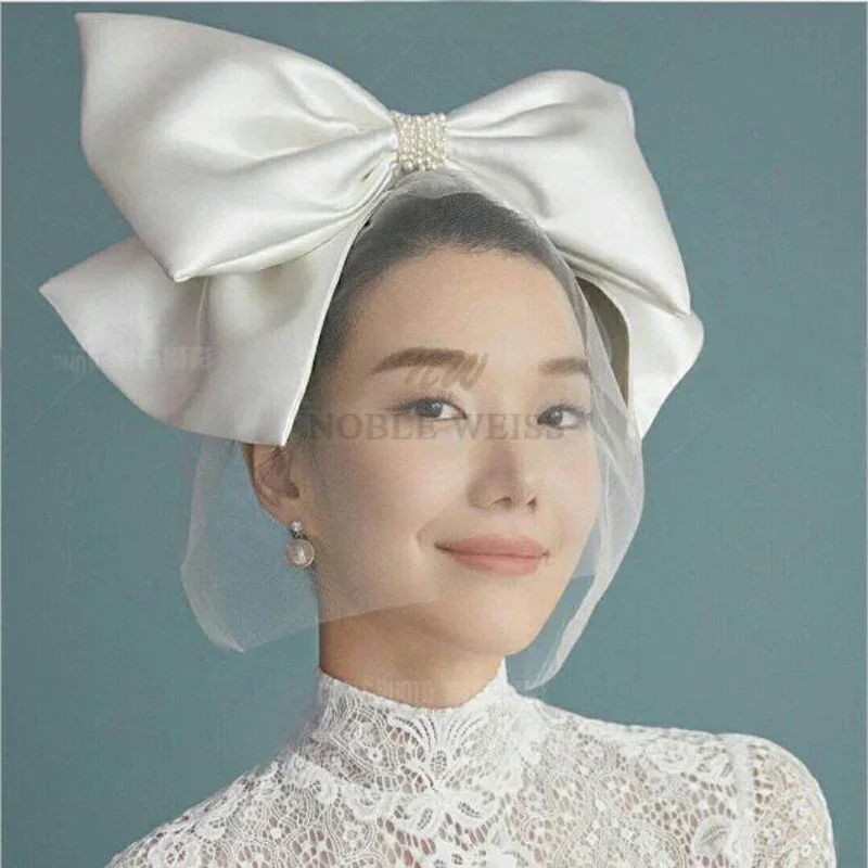 Korean style Wedding Veil Short Tulle Cover Face Bridal Veils  Bow Bride Veils Wedding Accessories Customized