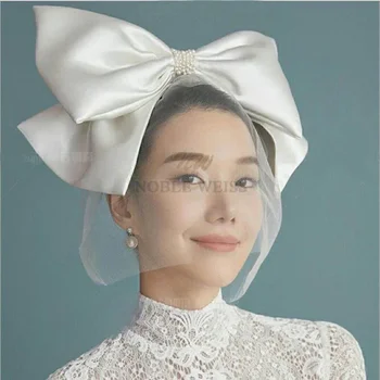 Koreaanse stijl Bruiloft Sluier Korte Tule Cover Gezicht Bruidssluiers Boog Bruidssluiers Bruiloft Accessoires Aangepast