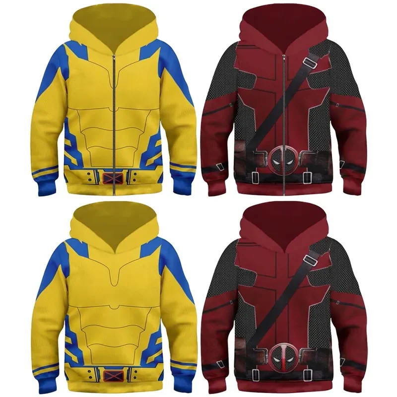 어린이 Deadpool 울버린 후드 코스프레 슈퍼 히어로 역할 놀이 의상 3D 인쇄 자켓 코트 후드 지퍼 할로윈 운동복