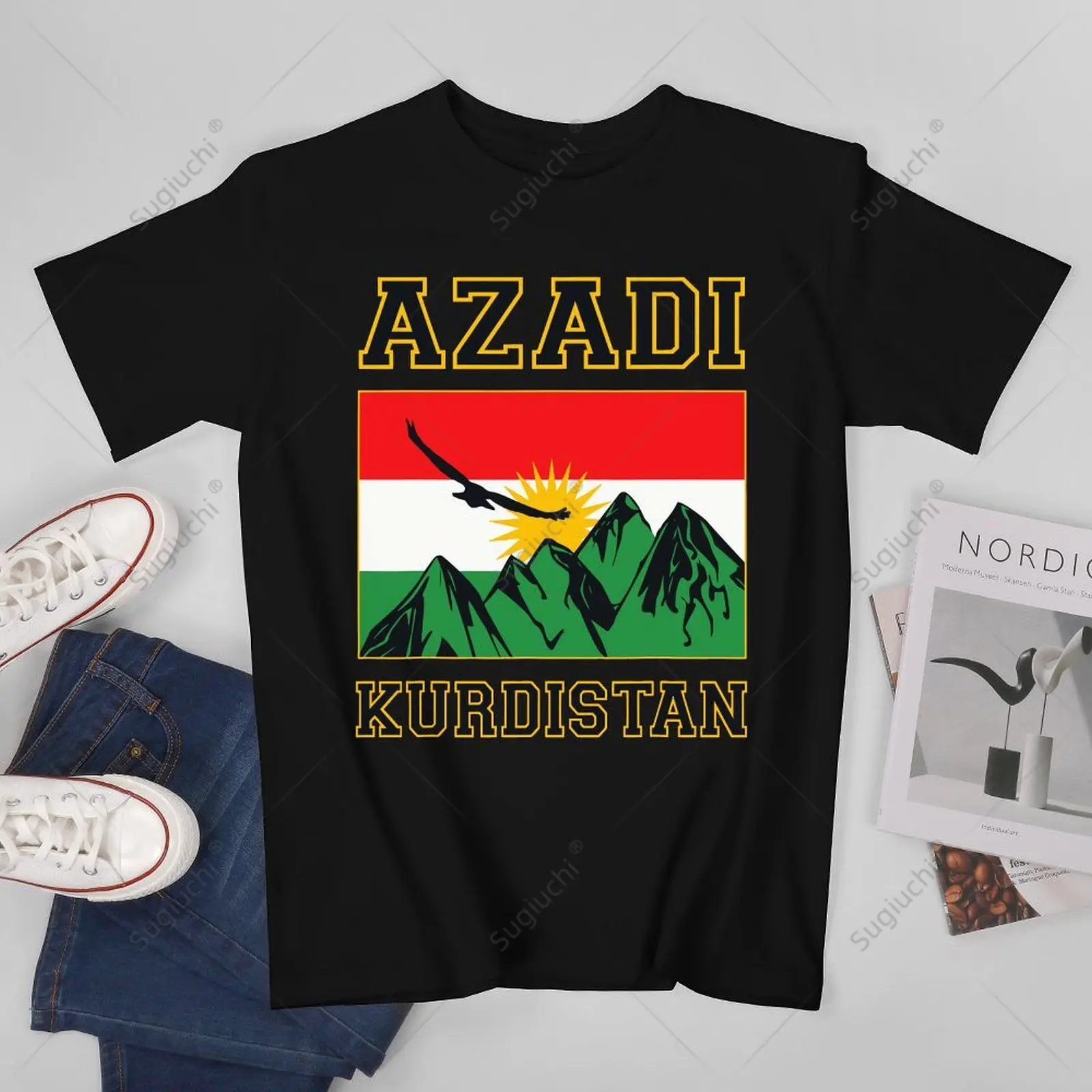 Unisex Männer Azadi Kurdistan Kurdisch Flagge Kurdistan T-shirt T-shirts T Shirts Frauen Jungen 100% Baumwolle T-Shirt