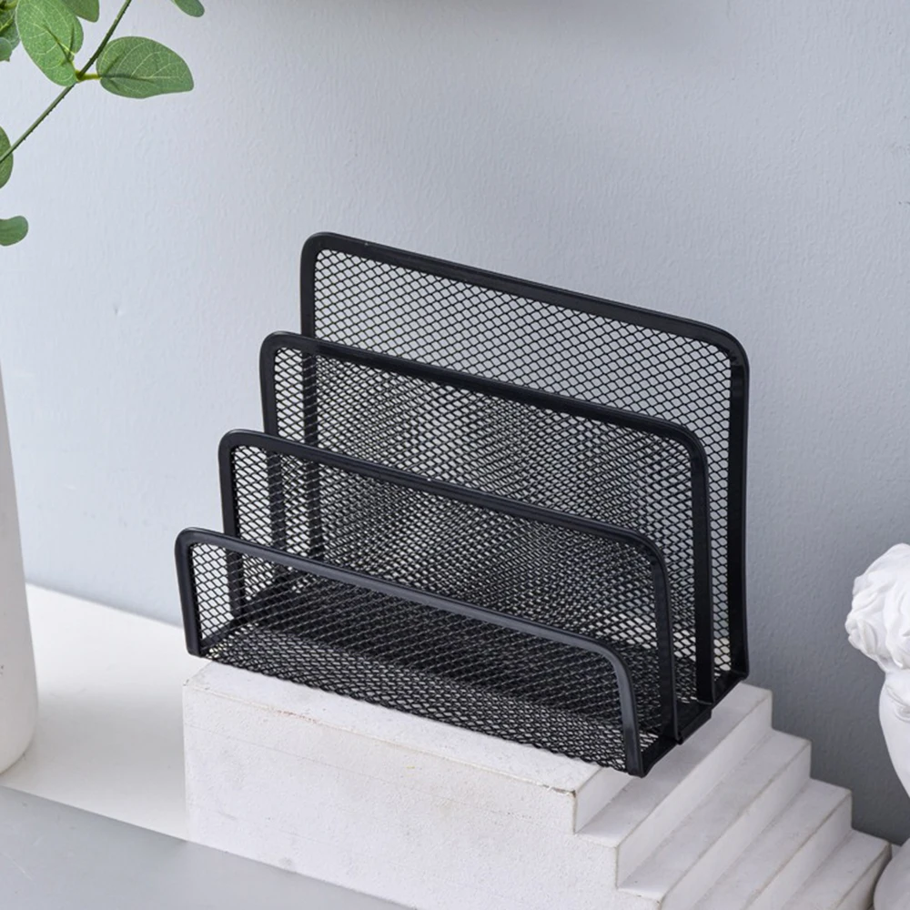 1PCS Black Rust-proof Letter Grid Bookshelf Office Supplies Storage Metal Iron Grid Suitable for Desktop Storage Office Storage