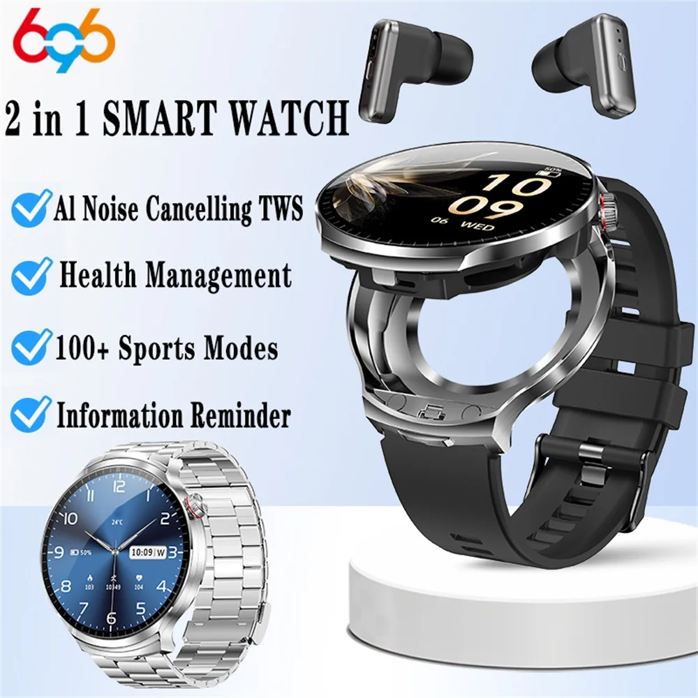 

Smart Watch TWS 2-in-1 Headset Bluetooth Call Heart Rate Health Monitor 1.85" Headphones Play Music Smartwatch Men Women Sports