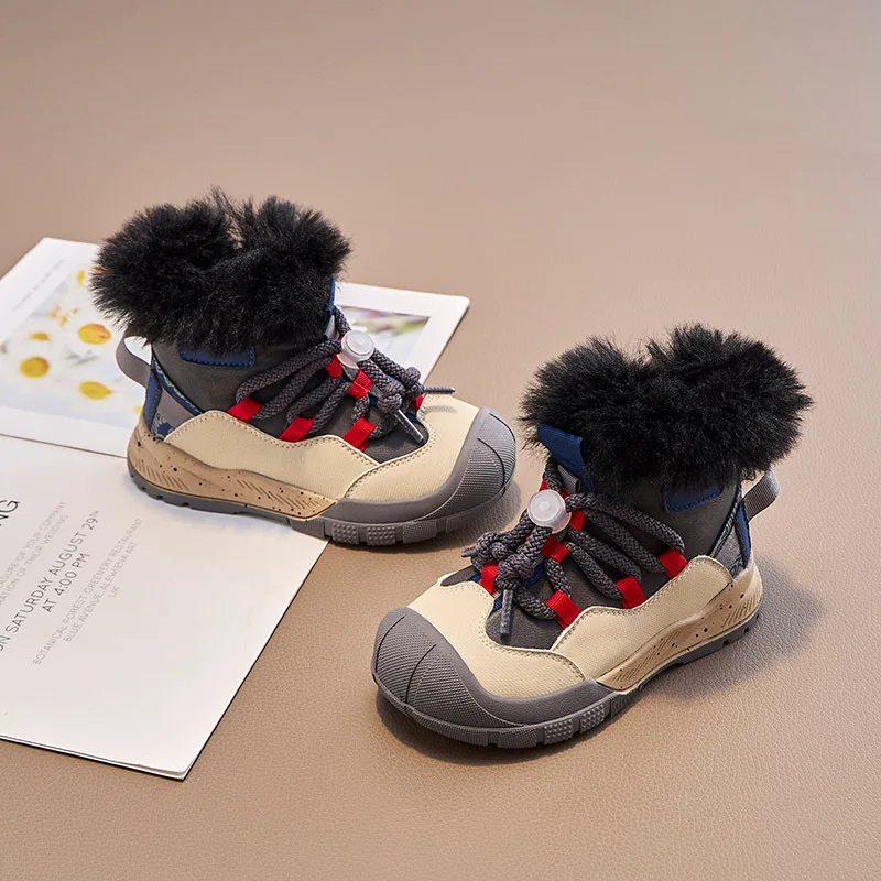 Stivali per bambini inverno Toddler Boys stivali da neve di marca ragazze vitello medio principessa scarpe di pelliccia calda bambini appartamenti