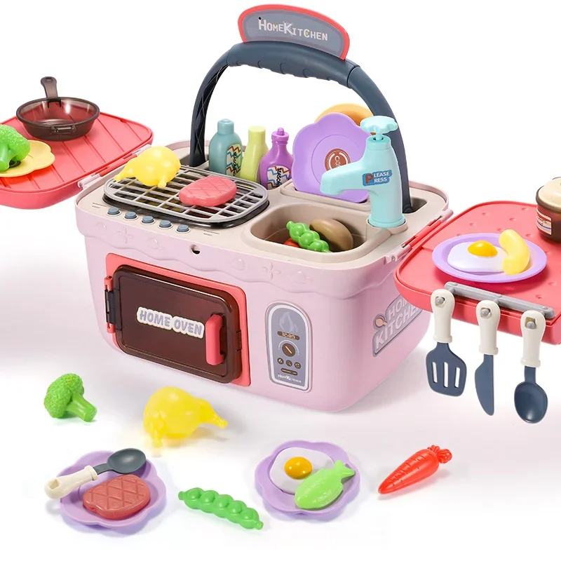 Conjunto de brinquedos de cozinha para casa infantil pode ser usado para água, mala de piquenique para meninos e meninas, churrasco, cozinha, utensílios de mesa educacionais
