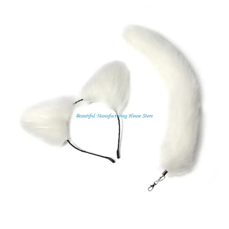 

E56A Stylish Foxes Tail Keychain Pendant Bag Ornament and Hairband Set for Women Girl