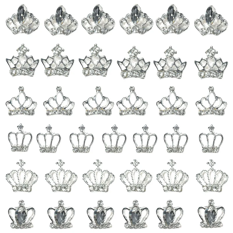 30pcs Exquisite Crown Charms for Nails Luxury 3D Mixed Crown Shape Nail Gems with Crystal Clear Crystal Alloy Nail Art, and Craf