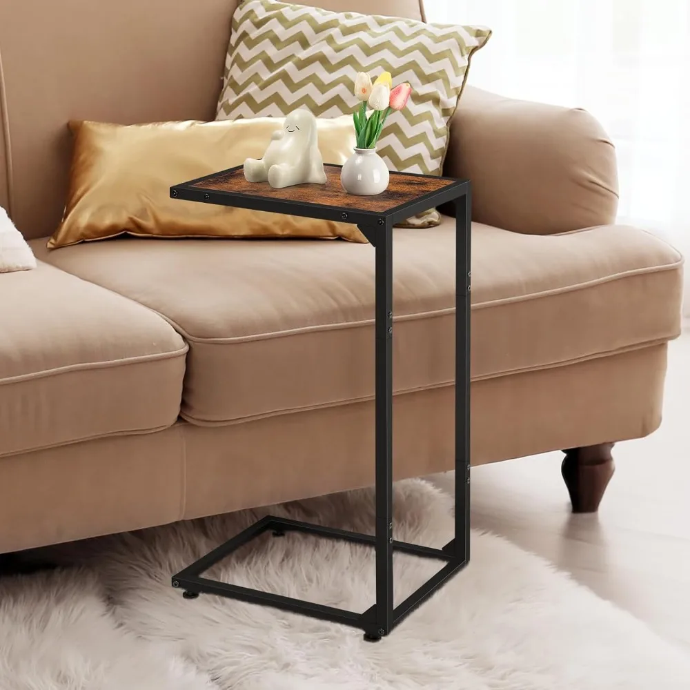 C-Shaped Mobile Coffee Table with Metal Frame and Wood Top Printer Shelf with Filing Cabinet,Industrial Design for Living Room