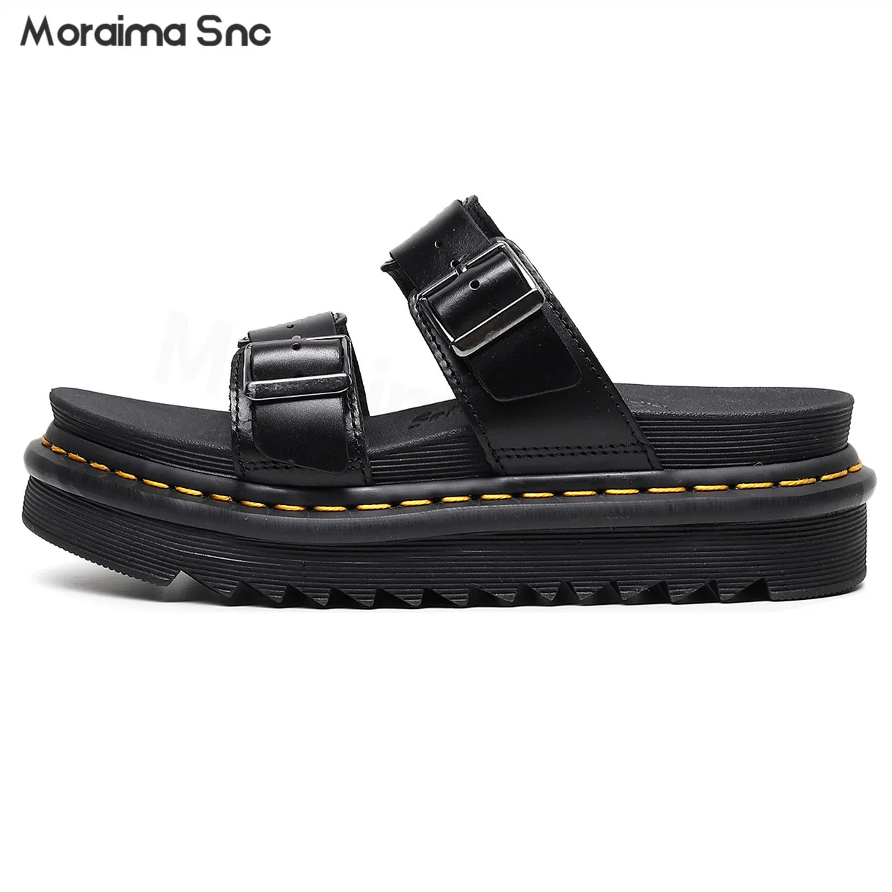 Summer Roman Buckle Open Toe Slippers Round Toe Thick Bottom Fish Mouth Beach Shoes Fashionable Large Size Women's Sandals