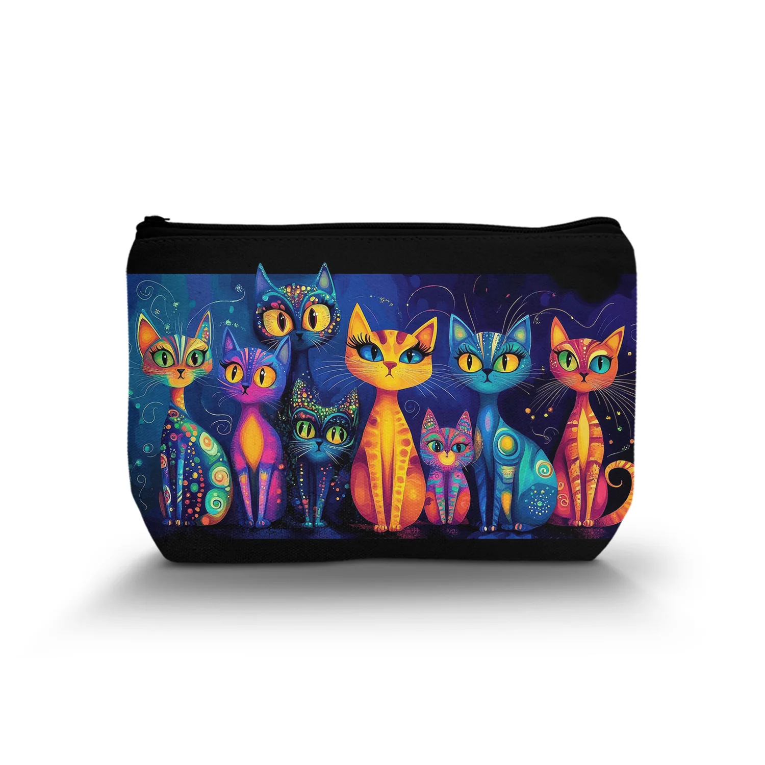 1Pc Makeup Bag With Funny Cat Painting Casual Style Cosmetic Pouch Lightweight Travel Makeup Bag With Zipper Closure