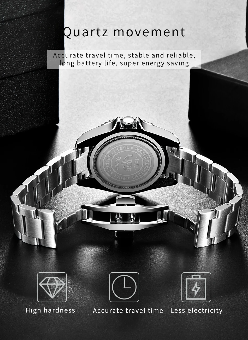 LIGE Top-Marke Mode Herrenuhr Business Luxus Quarz-Armbanduhren Leuchtend Wasserdicht Stahl Sportuhren Herren Geschenke Reloj – Detail 10