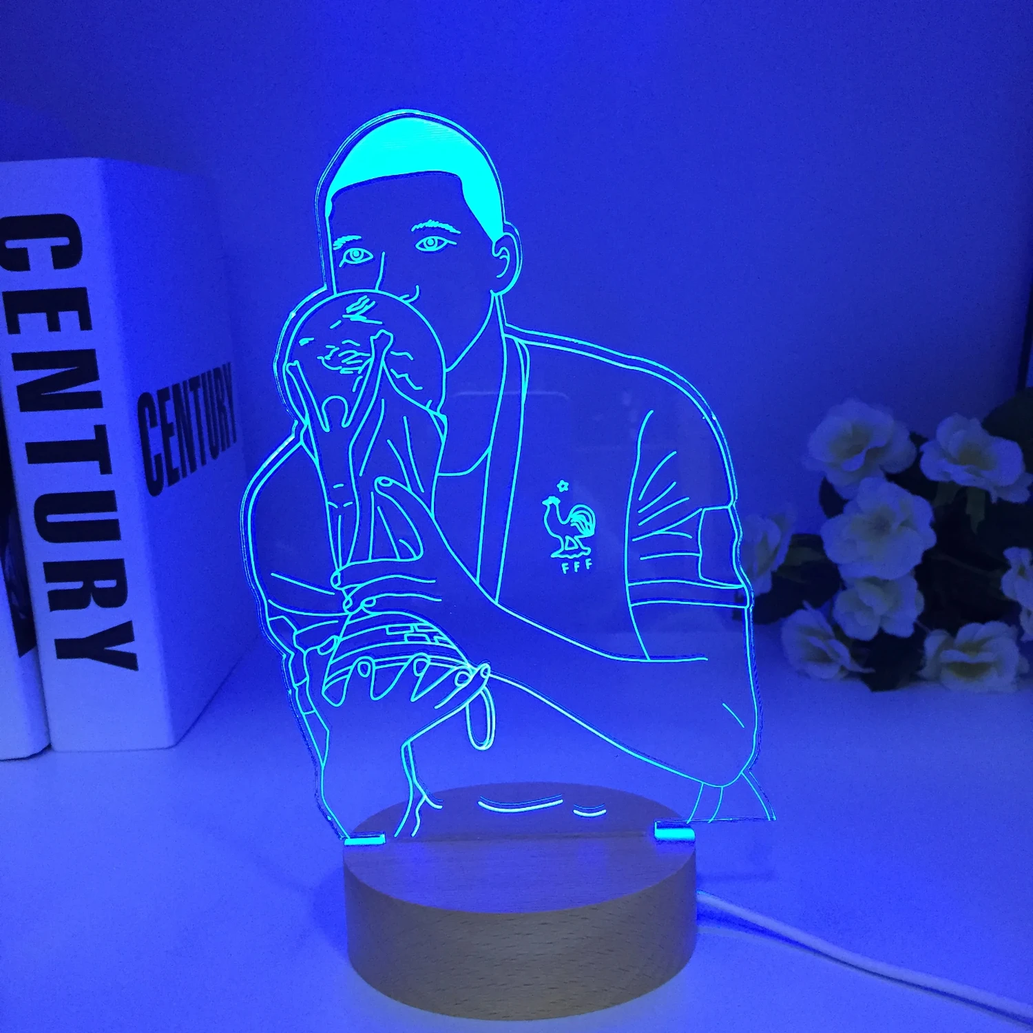 New Soccer Football Star Kylian Mbappes lampada 3D in legno 7 colori comodino camera da letto LED USB Night Light Decoracao Kis giocattolo regalo in legno