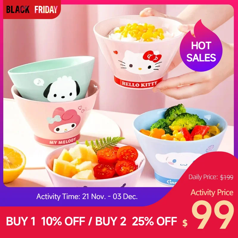 Sanrio Kawaii My Melody Household Ceramic Bowls Kuromi Hello Kitty Anime Cartoon Fashion Exquisite Tablewares Rice Eating Bowls