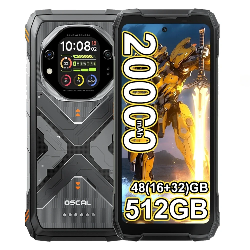 BlackView Oscal TANK 1 [Chargeur UE non inclus] Smartphone robuste 48 Go (16 + 32) + 512 Go 20 000 mAh 5G 6,78'' 2,4 K 120 Hz NFC 64 MP