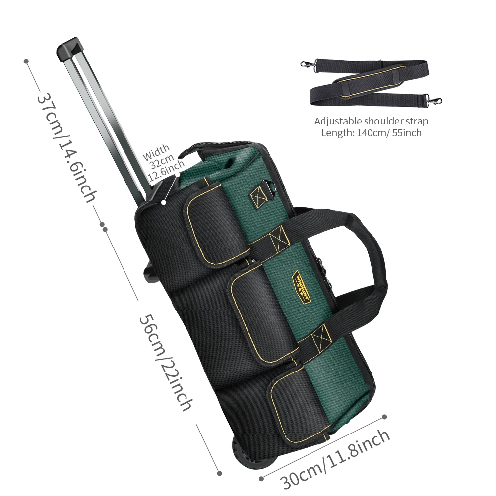 حقيبة أدوات دوارة مقاس 22 بوصة من WINNHUNT، مع حقيبة أدوات بمقبض تلسكوبي قابلة للتعديل مع عجلات 15 جيوبًا أخضر/أسود، مناسبة لـ