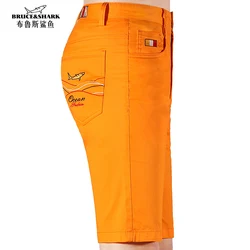 Summer New Men's Shorts Bruce&Shark Zip Thin Cotton Straight Pants Casual Fashion Loose Stretch Men's Trouser Knee Length Orange