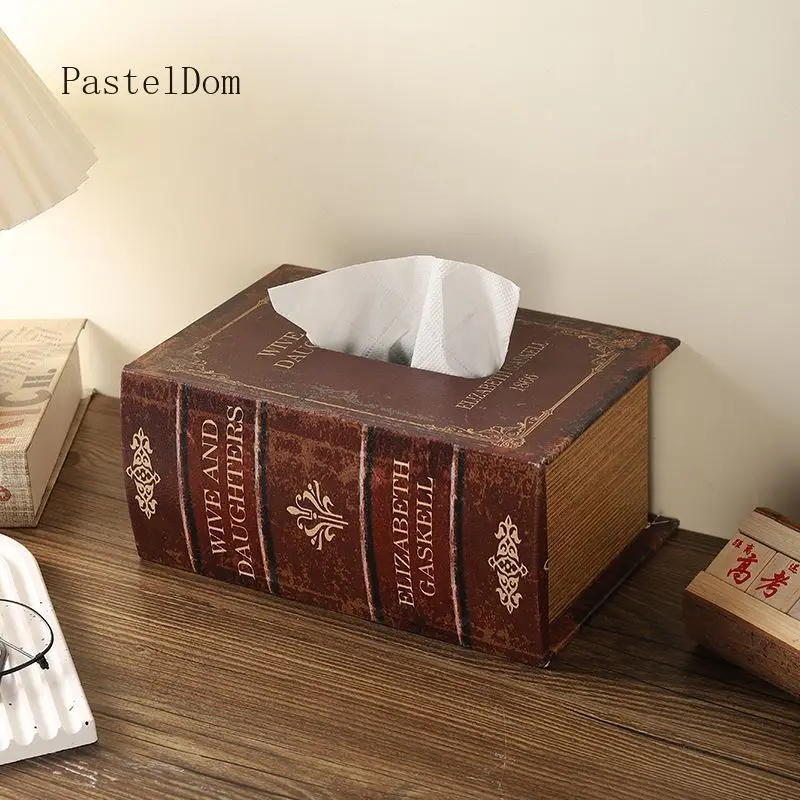 `Retro Ins‑Style Wooden Tissue Box Creative Spring‑Loaded Paper Holder Aesthetic Desktop Ornament for Household Tabletop Decor`