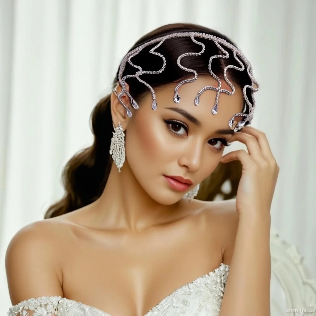 Glittering Crystal Wedding Hoop Headband Elegant Silver Bridal Hair Ornament for Banquet Parties Tiara & Headdress Style HP467