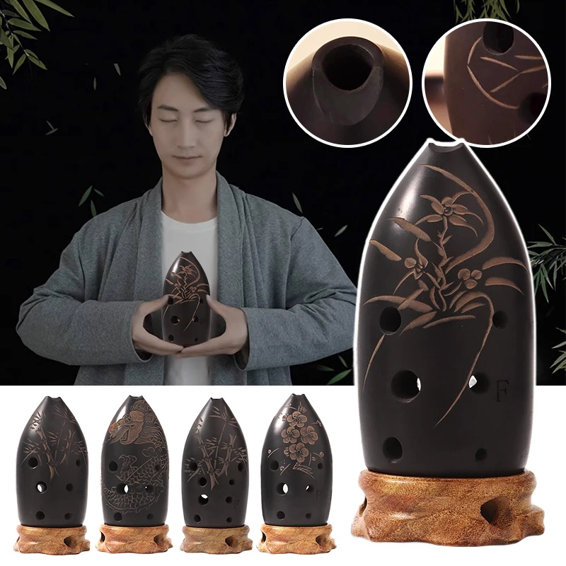 Chinese Flute Xun Professional F Key Lotus Pattern Ceramic Ocarina Ancient Wind Instrument Home Decor for Beginners