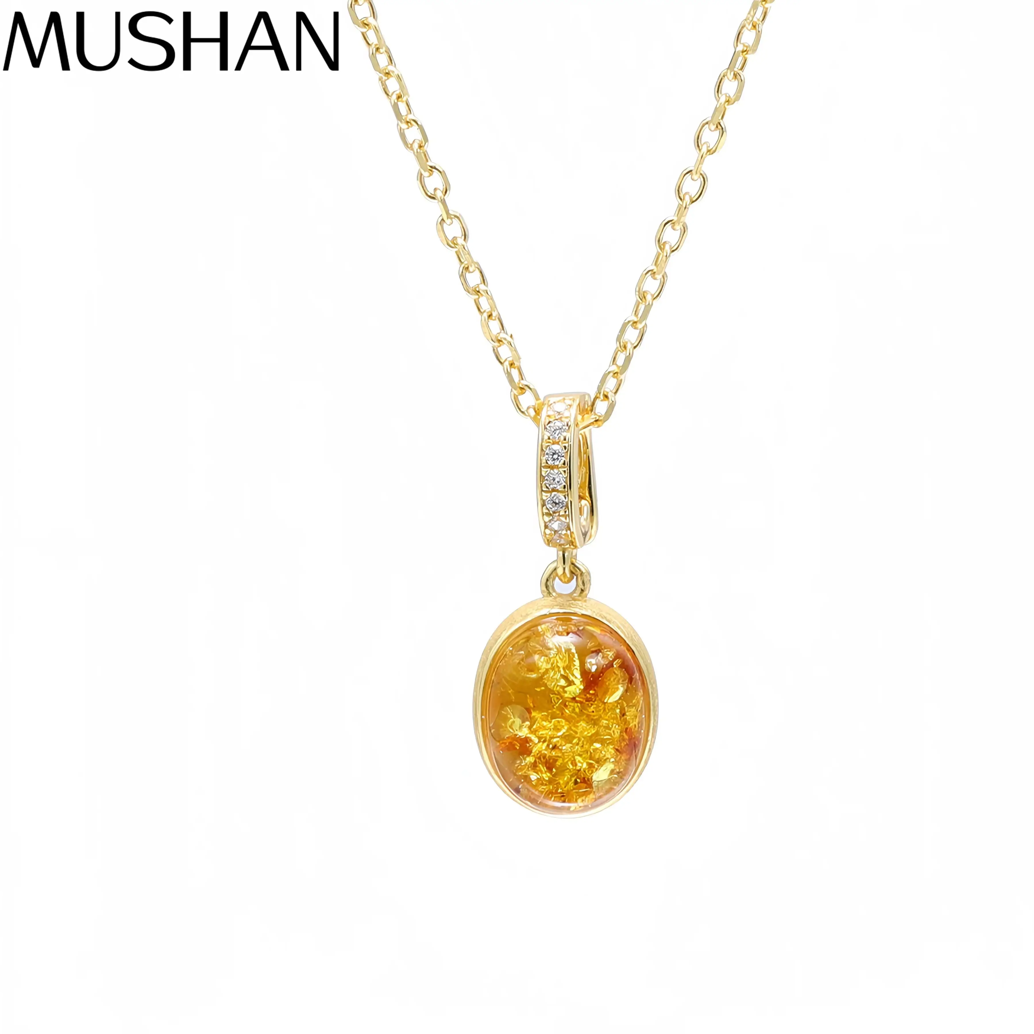 

MuShan Элитный бренд Янтарный камень Циркон Драгоценные камни Ожерелье с подвеской из 18-каратного золота стерлингового серебра 925 пробы Ожерелья Ювелирные изделия