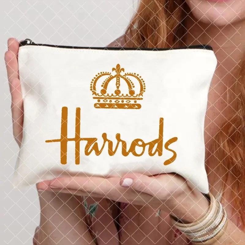 Fashion Harrods Organizers Makeup Bag Canvas Travel Cosmetic Case Zipper Wash Toiletry Pouch Small Portable Clutch Handbag