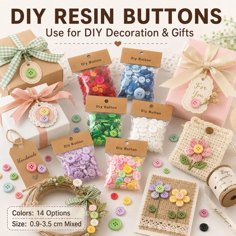 150g/Packung Gemischte Farben Runde Harzknöpfe 0,9-3,5cm 2/4 Löcher für DIY Nähen Handgemachtes Zubehör – Detail 6