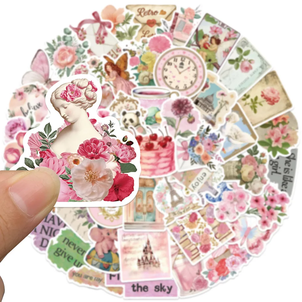 

10/50PCS Retro Pink Collage Doodles Sticker Personalized DIY Water Cup Stationery Box Scrapbook Waterproof Graffiti Decal
