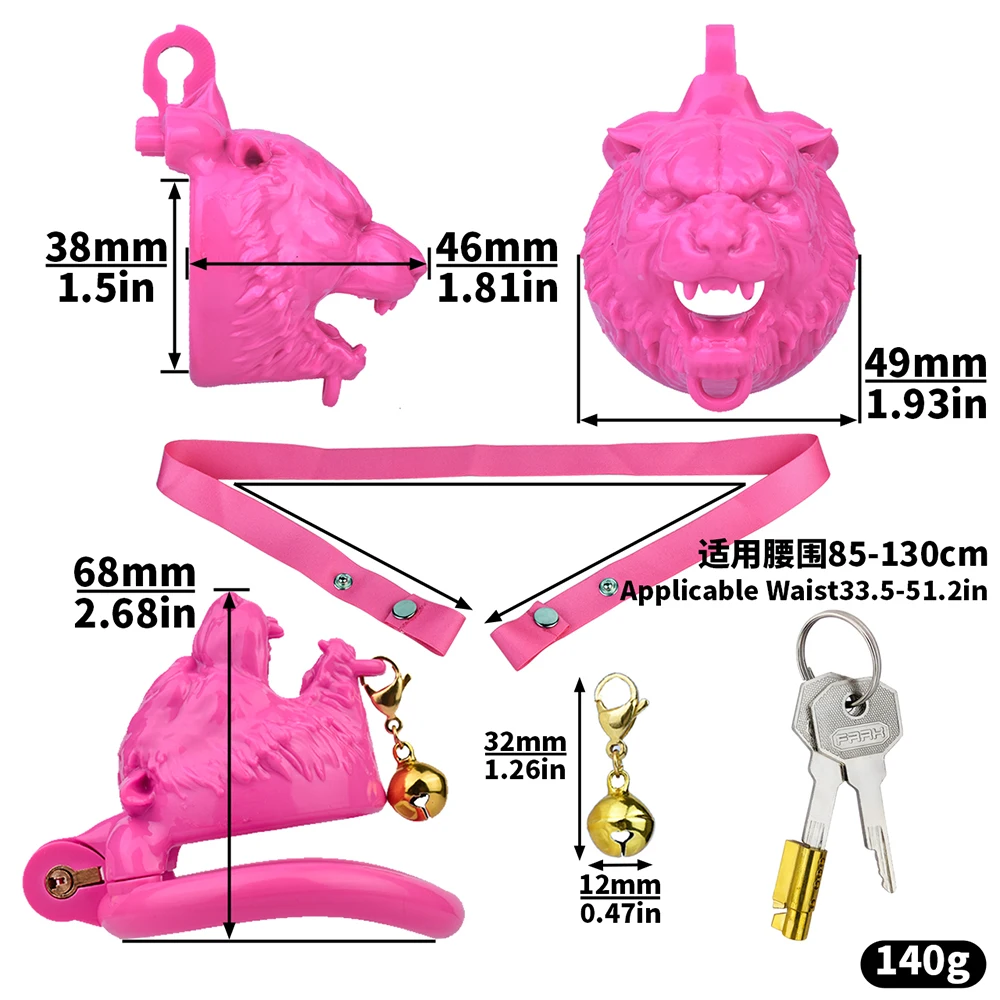 FRKO Resin Tiger Head Sissy Men Chastity Cage With Elastic Belt 4 Size Arc Penis Ring Lockcock BDSM Sexshops 18+ Ship From USA 2