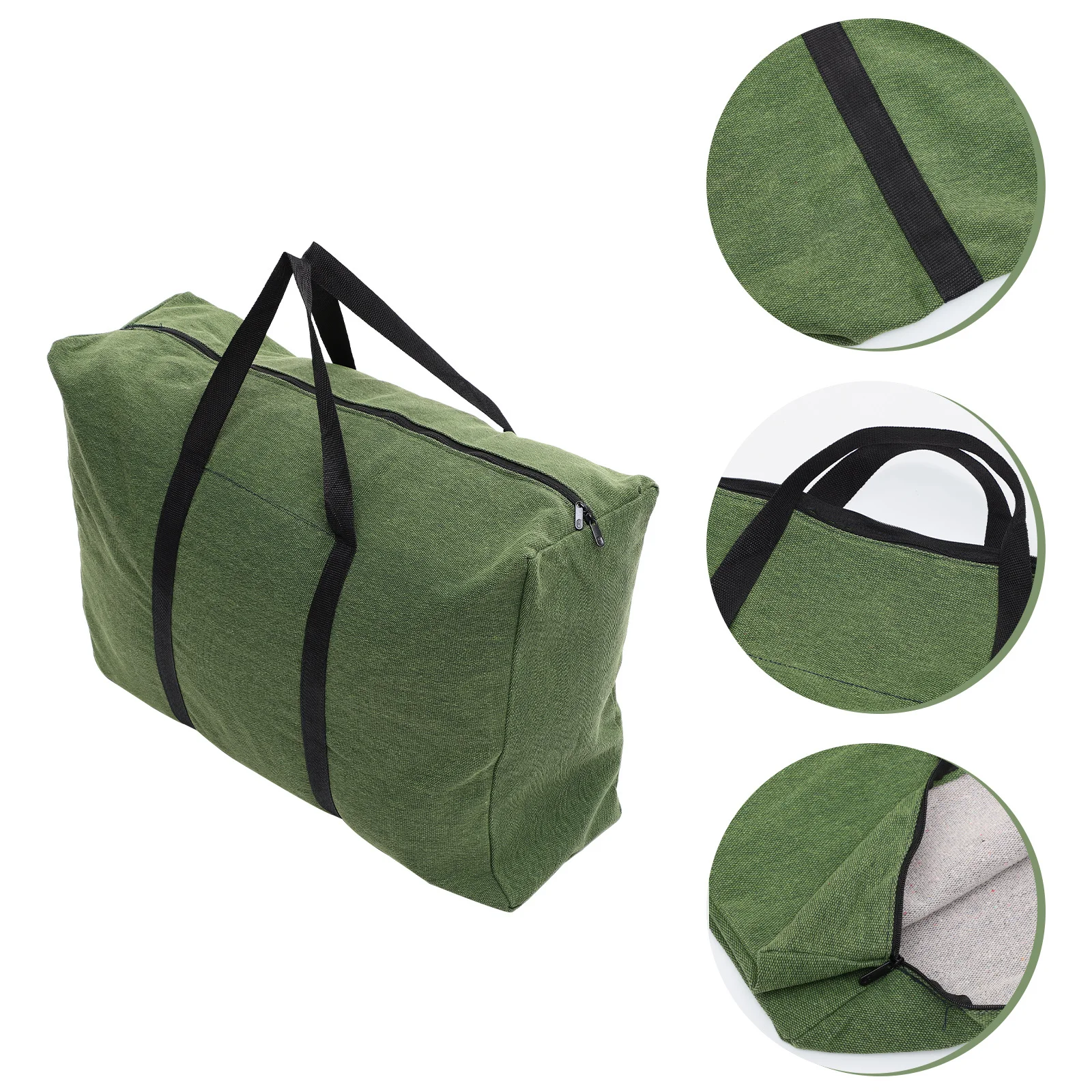 กระเป๋าเดินทางผ้าแคนวาสสีเขียวมะกอกขนาดใหญ่ 1 ใบ พร้อมหูหิ้ว ซิปเรียบ กระเป๋าใส่ของสำหรับเดินทางช่วงสุดสัปดาห์หรือเล่นกีฬา