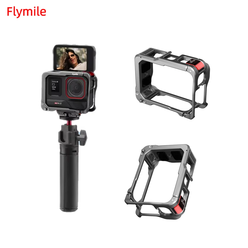 Flymile Aluminum Frame Case for Insta360 Ace Pro 2 Camera Shell Cage With Cold Shoe Full Protective Camera Accessories