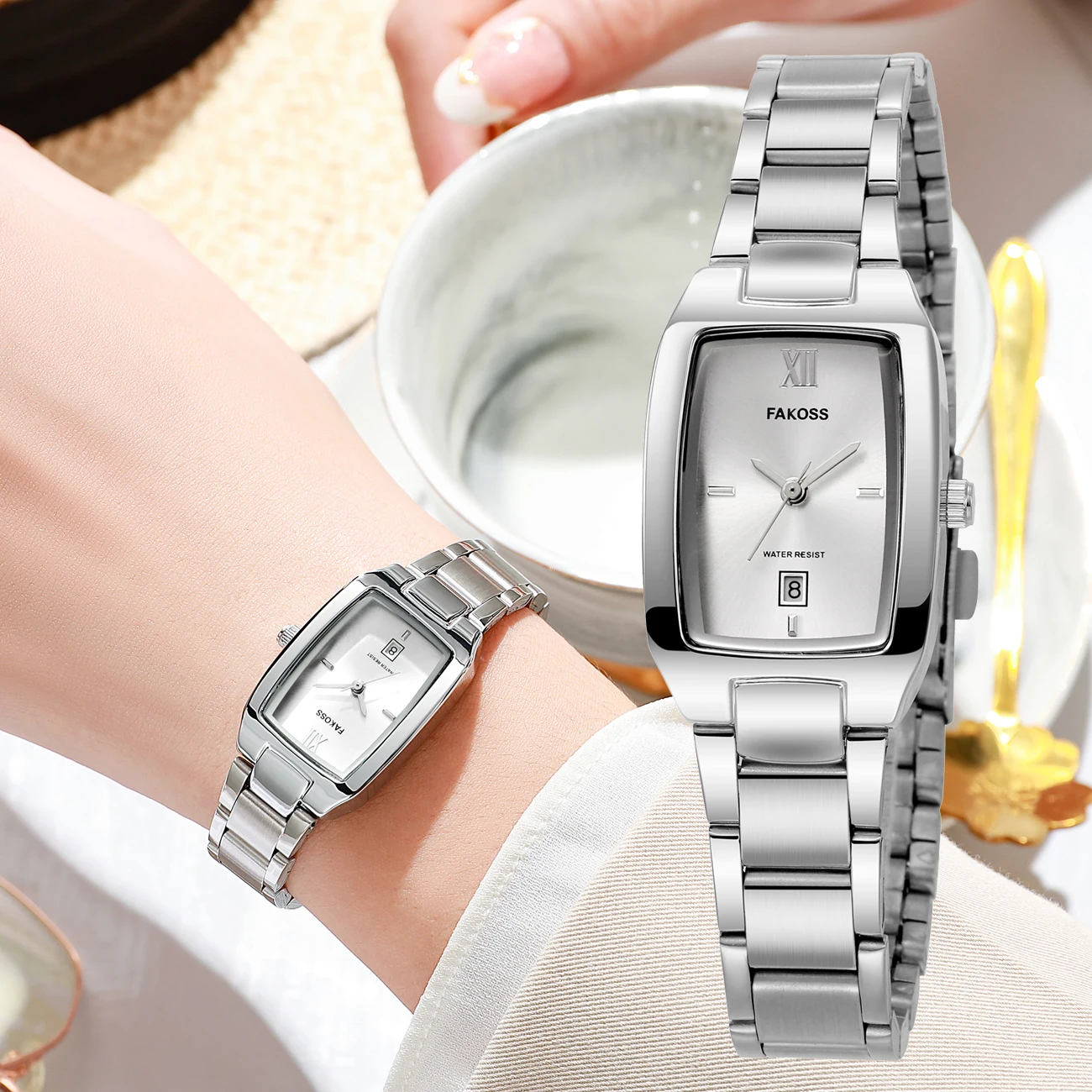 WWOOR New Women's Watches Elegant Rhombus Mirror Quartz Ladies Wristwatch Stainless Steel Waterproof Fashion Date Clock