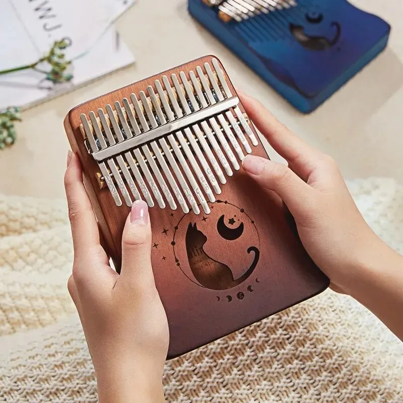 17 21Keys Kalimba Thumb Piano Solid Wood Veneer Keyboard Musical Instrument Kalimba Finger Piano Christmas Gift for Music Lovers