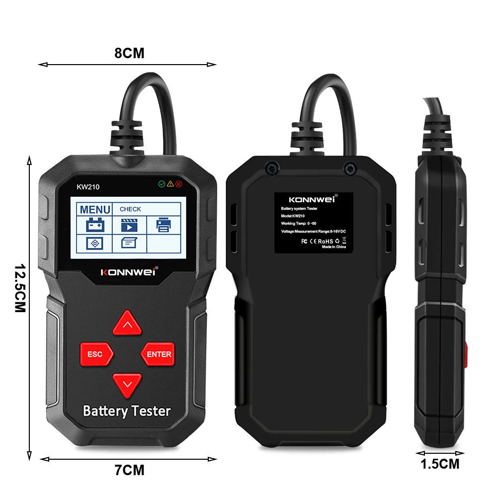 KONNWEI 12V Car Lead-Acid Battery Tester Battery Data Analysis Charging Test Reader Fault Data Printing Car Battery Scanner