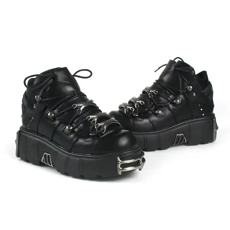 Punk Goth Style High-Grade Leather Women's Small Heightened Millennium Hot Girl Heavy Metal Platform Shoes 36-44