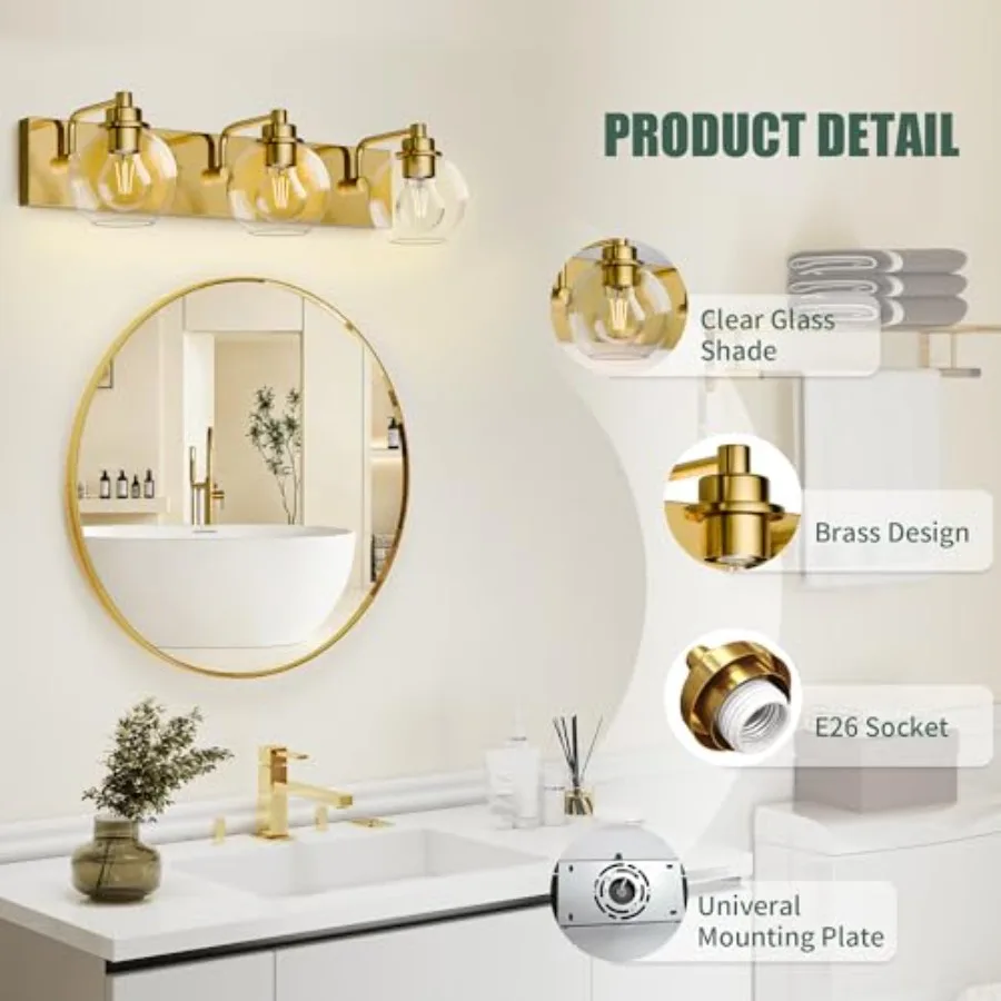 3 Light Bathroom Light Fixtures-Brushed Bathroom Vanity Lights, Modern Vanity Lights Bathroom Lighting Fixtures Over Mirror wit view 5