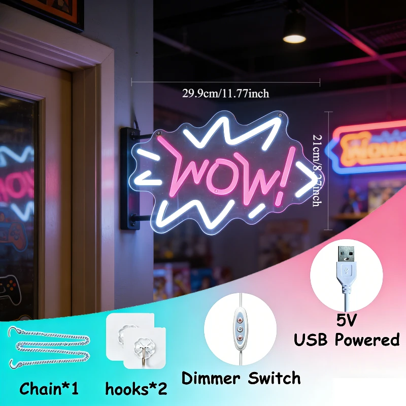 와우 네온사인 LED 무드등 USB 만화 스타일 감성  - Lighting Decor Wow 리뷰 및 가격