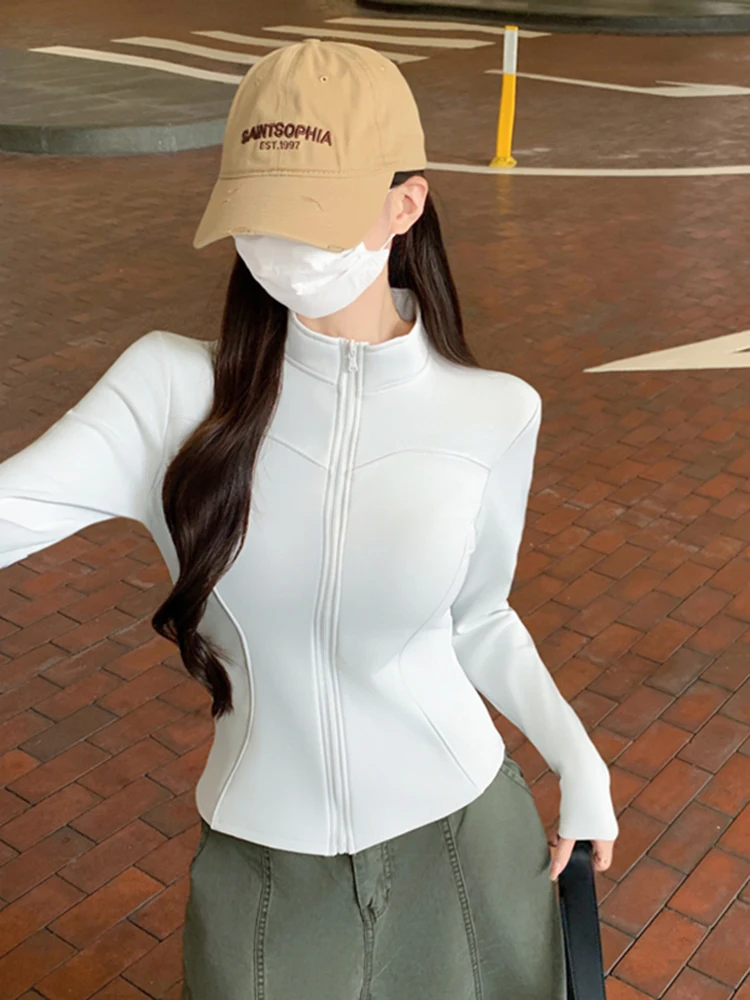 Chaqueta Cortavientos Coreana con Cierre y Cuello Alto para Mujer, Estilo Informal, Ajustada, para Viajar, Versátil, Deportiva