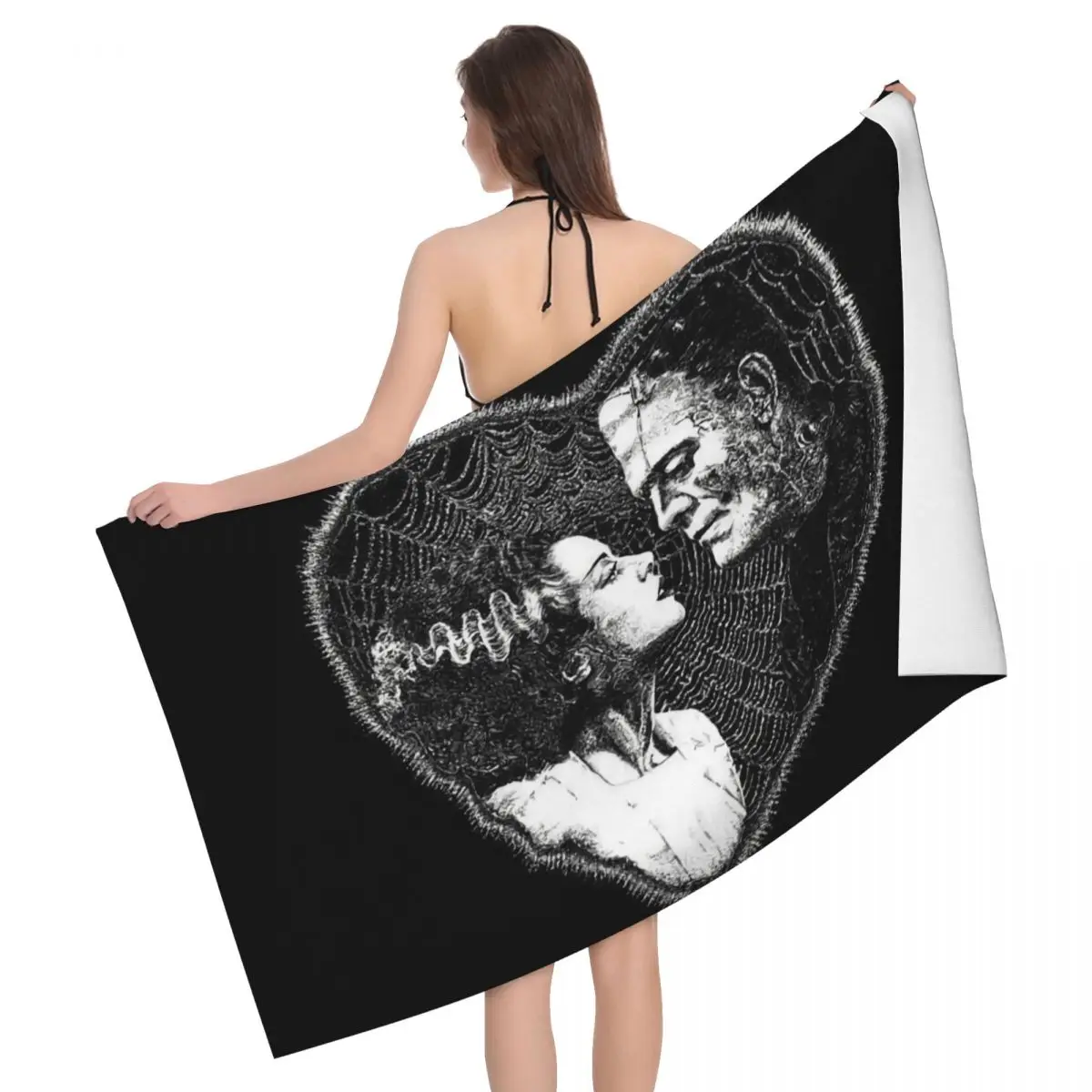 

Horror Film Bride Of Frankenstein Absorbent Microfiber Beach Bath Towel Quick Drying Halloween Horror Movie Shower Yoga Towels